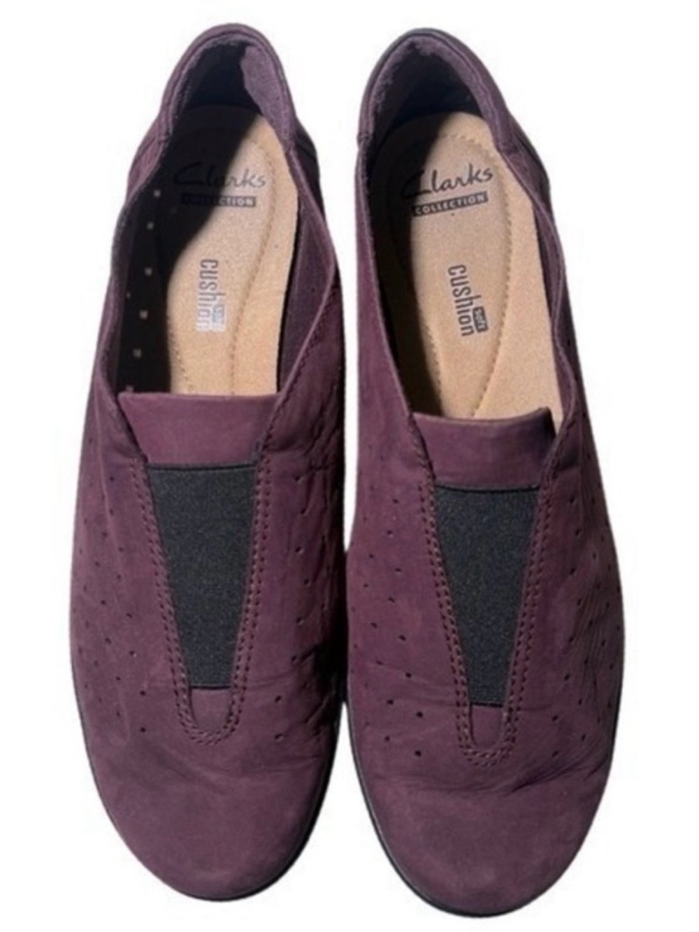 Clarks Medora Gemma Burgundy Nubuck Leather Slip On Comfort Walking Shoe Size 9